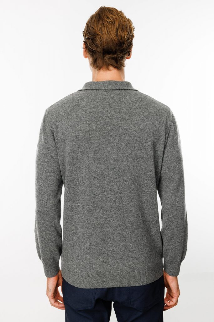 DESEN Polo Yaka Önü Baklava Desenli Yün Kazak 24513 - FÜME