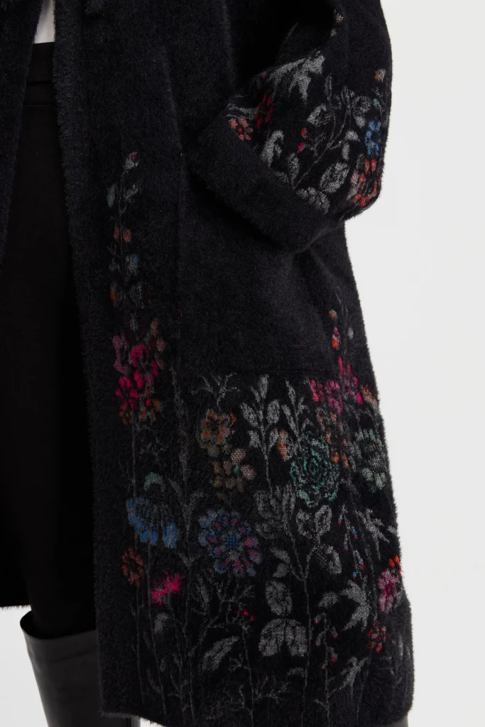 DESEN Triko Kırçiçeği Desenli Afrodit Panço 23065 - Siyah