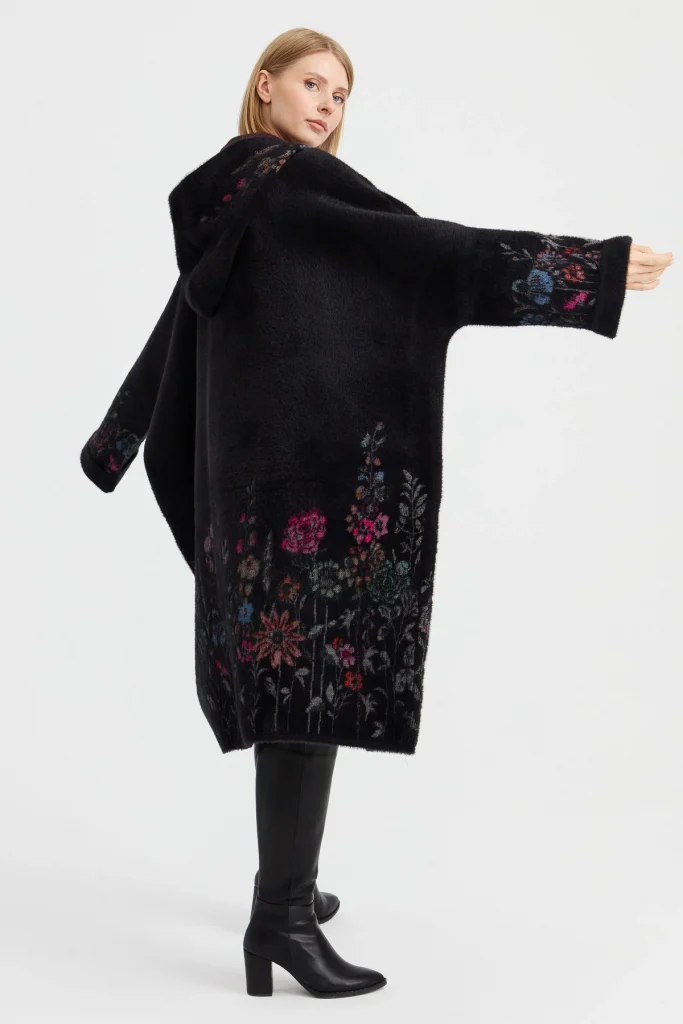 DESEN Triko Kırçiçeği Desenli Afrodit Panço 23065 - Siyah