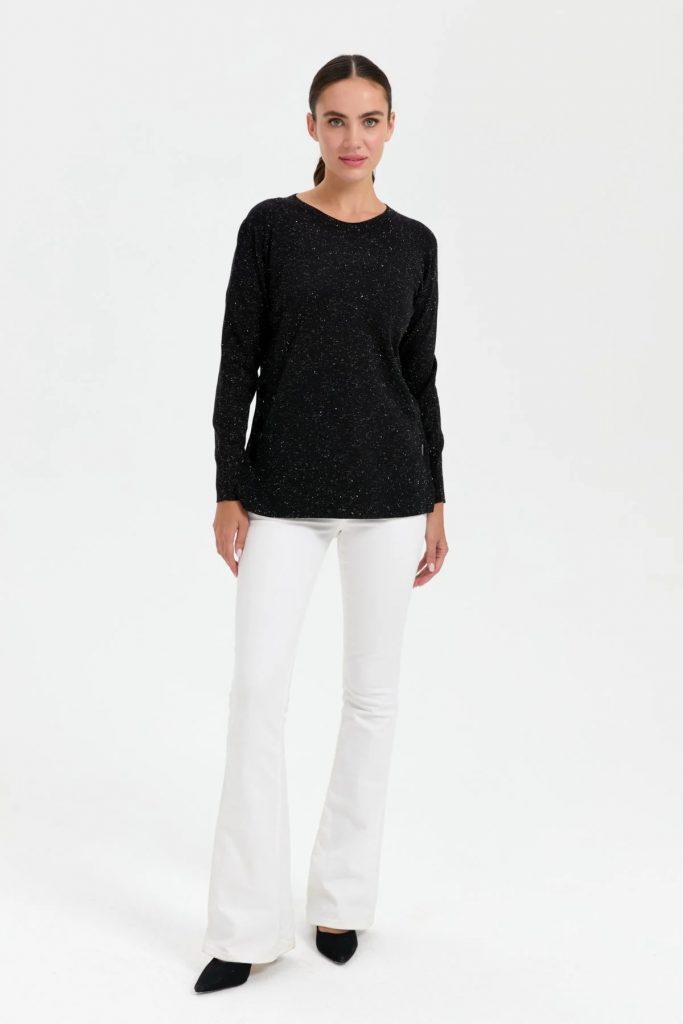 DESEN Sıfır Yaka Dikişsiz Yanları Düğmeli Simli Kazak 23390