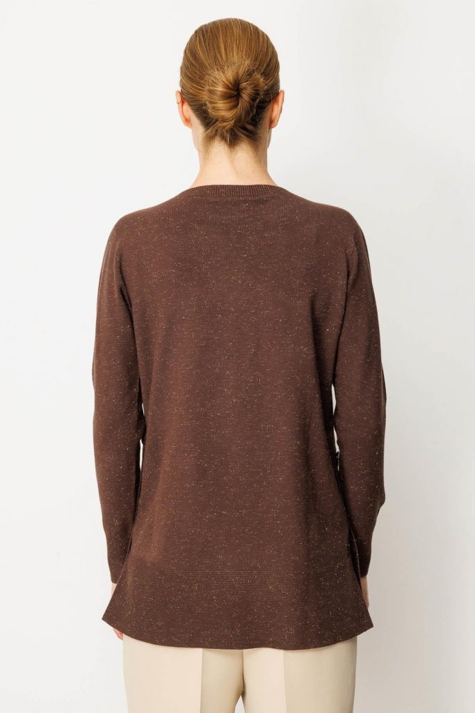 DESEN Sıfır Yaka Dikişsiz Yanları Düğmeli Simli Kazak 23390 - kahve