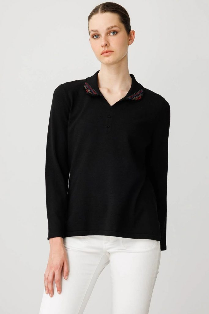 DESEN Polo Yaka Likralı Bluz 25091 - Siyah