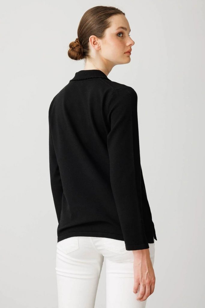 DESEN Polo Yaka Likralı Bluz 25091 - Siyah