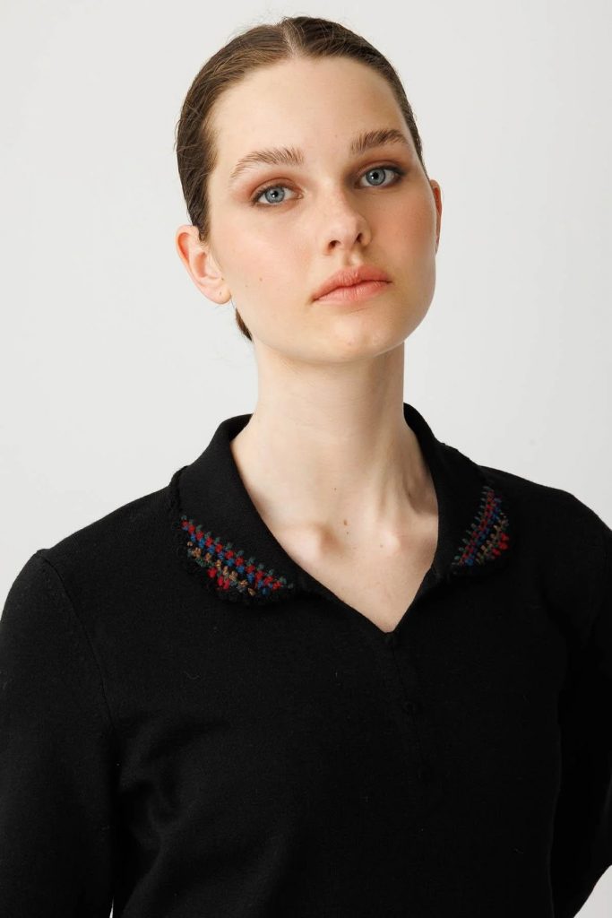 DESEN Polo Yaka Likralı Bluz 25091 - Siyah