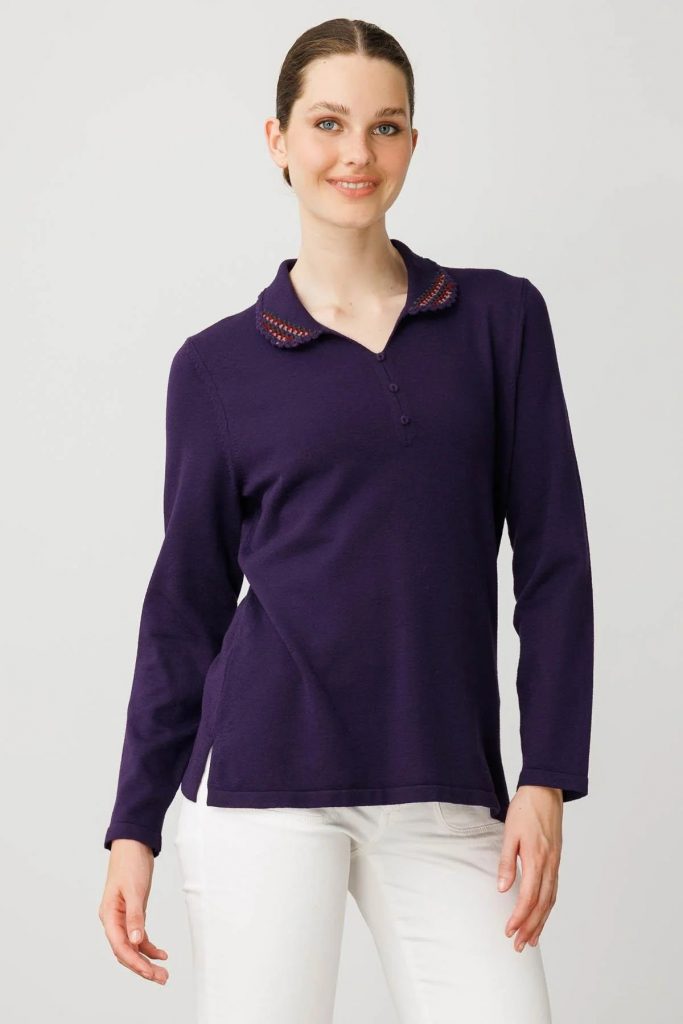 DESEN Polo Yaka Likralı Bluz 25091 - Mor