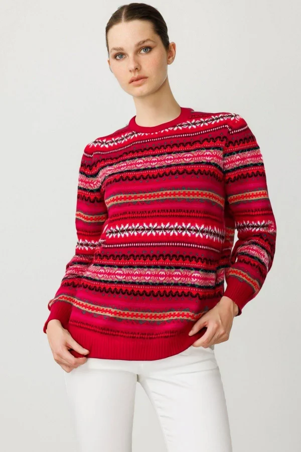 DESEN Sıfır Yaka Komple Jakarlı Yün Kazak 25100