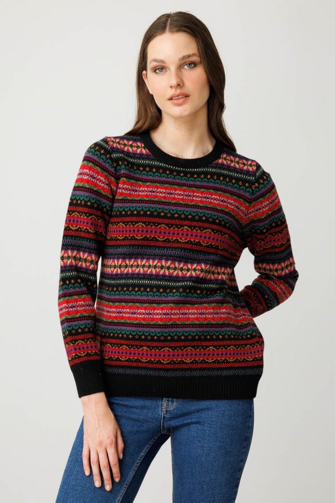 DESEN Sıfır Yaka Komple Jakarlı Yün Kazak 25100