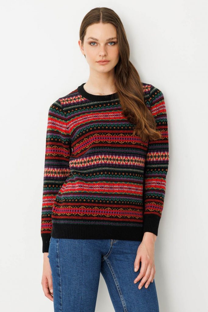 DESEN Sıfır Yaka Komple Jakarlı Yün Kazak 25100 - Siyah