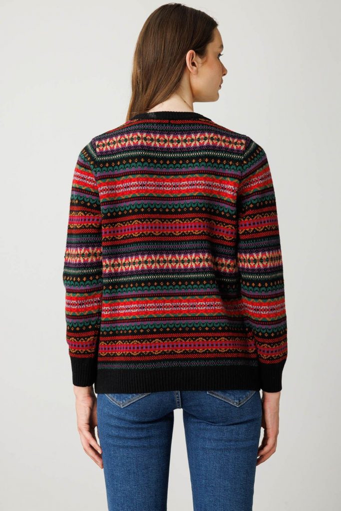 DESEN Sıfır Yaka Komple Jakarlı Yün Kazak 25100 - Siyah