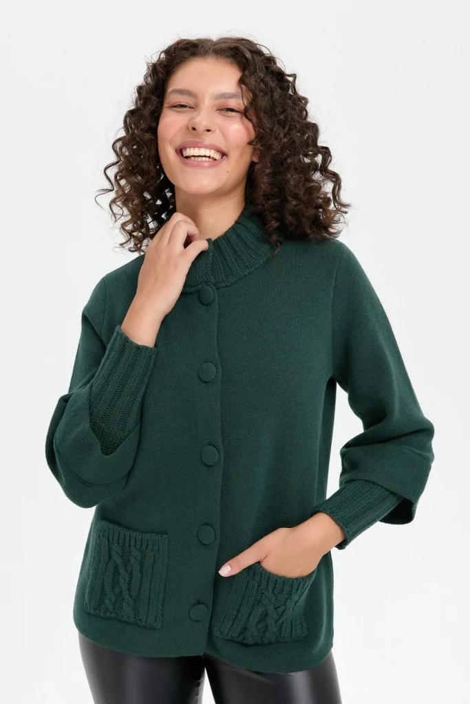 DESEN TRİKO Dik Yaka Truvakar Kol Kısa Yün 24046 - YEŞİL