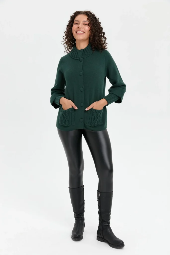 DESEN TRİKO Dik Yaka Truvakar Kol Kısa Yün 24046 - YEŞİL