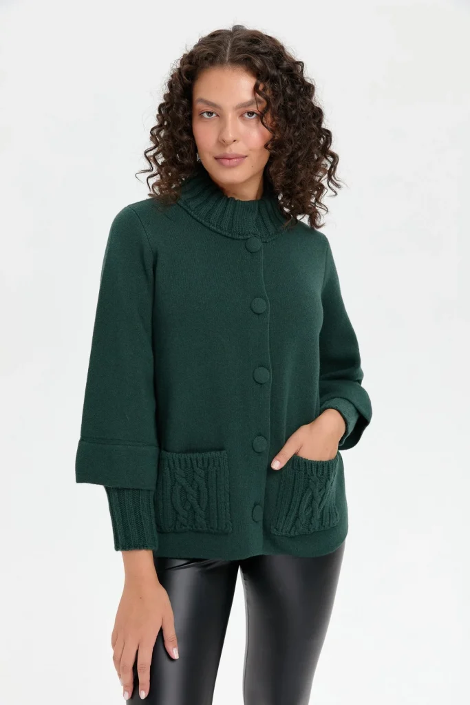 DESEN TRİKO Dik Yaka Truvakar Kol Kısa Yün 24046 - YEŞİL