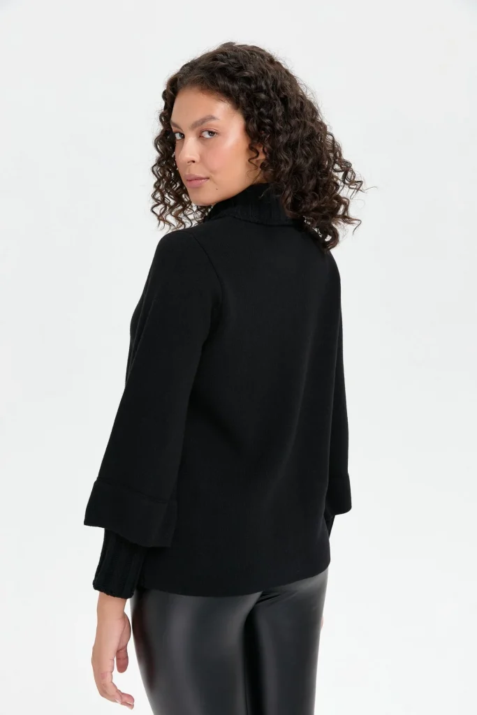 DESEN TRİKO Dik Yaka Truvakar Kol Kısa Yün 24046 - Siyah