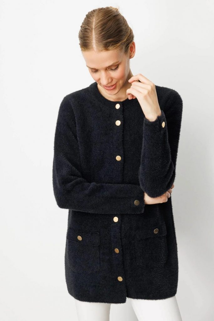 DESEN TRİKO Sıfır Yaka Metal Düğmeli Araboy Afrodit Triko 25007 - Siyah