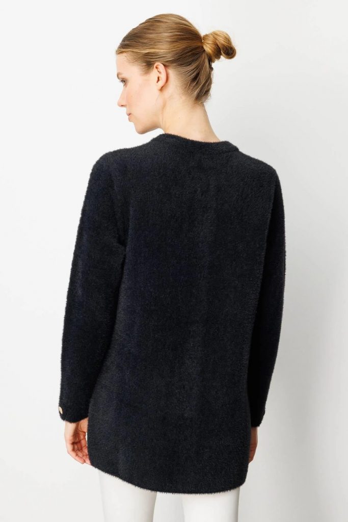 DESEN TRİKO Sıfır Yaka Metal Düğmeli Araboy Afrodit Triko 25007 - Siyah