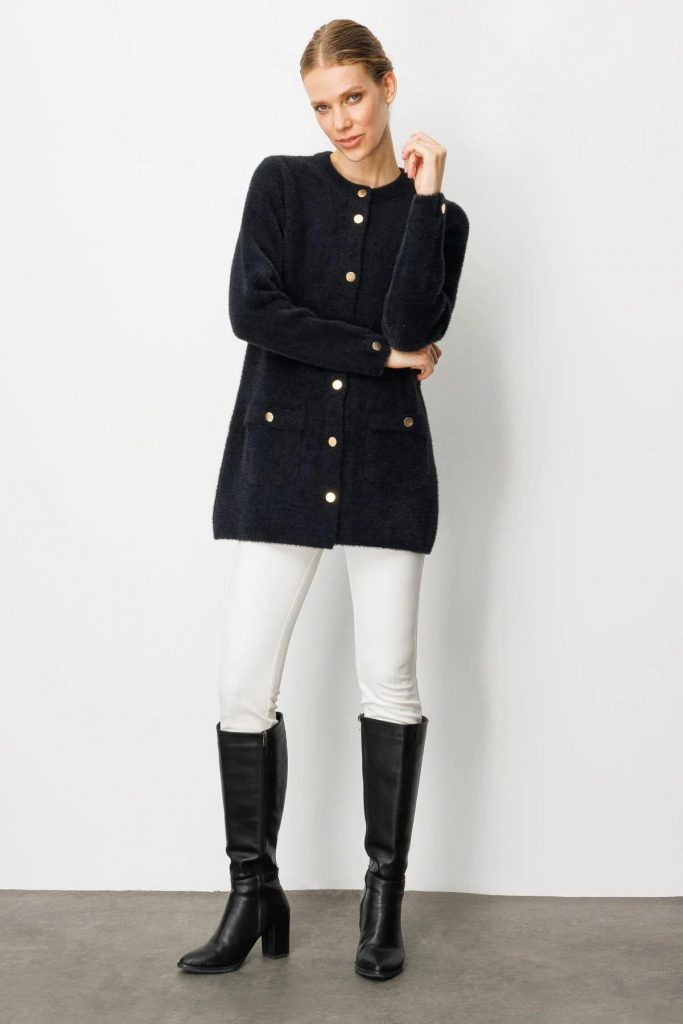 DESEN TRİKO Sıfır Yaka Metal Düğmeli Araboy Afrodit Triko 25007