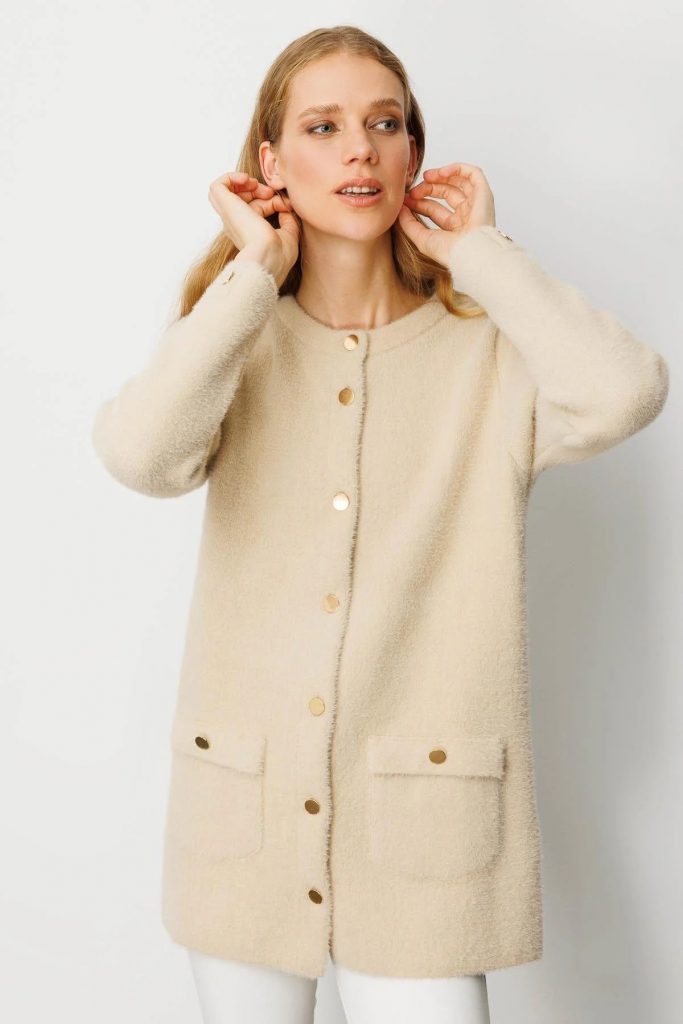 DESEN TRİKO Sıfır Yaka Metal Düğmeli Araboy Afrodit Triko 25007 - BEJ