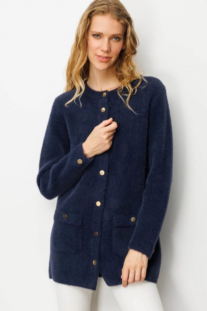 DESEN TRİKO Sıfır Yaka Metal Düğmeli Araboy Afrodit Triko 25007 - Lacivert