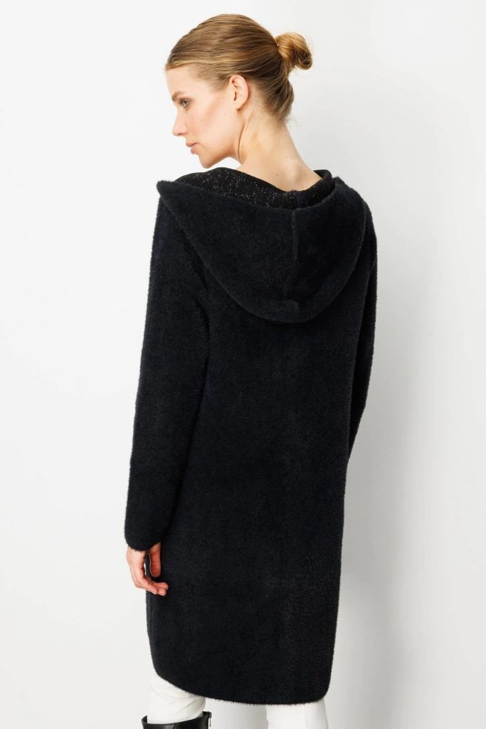 DESEN TRİKO Kapüşonlu Cebi Metal Düğmeli Afrodit Triko Hırka 25011 - Siyah