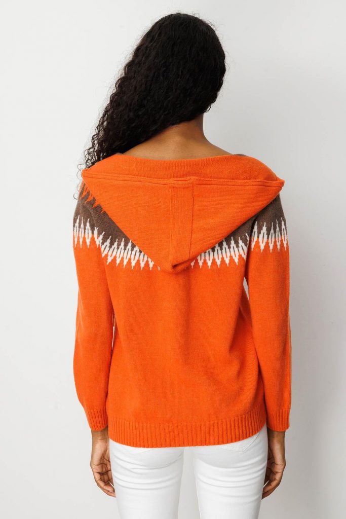 DESEN TRİKO Kapüşonlu Robası Baklavalı Hırka 25230 - PORTAKAL