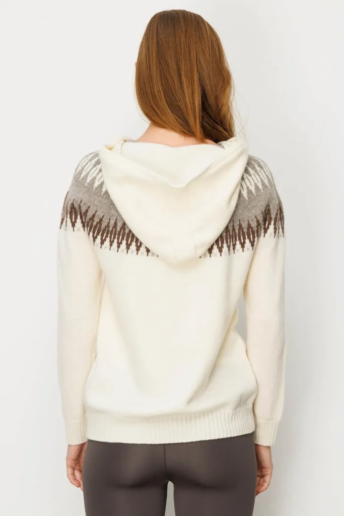 DESEN TRİKO Kapüşonlu Robası Baklavalı Hırka 25230 - kemik