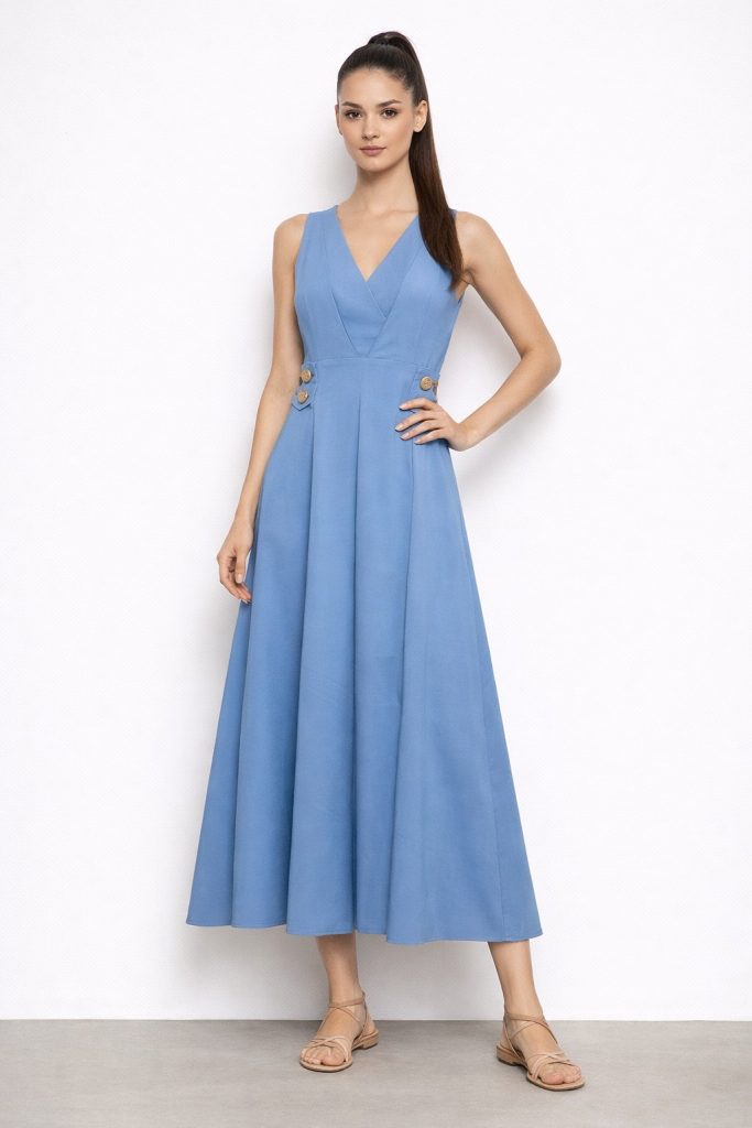 DİZAYN Kemer Detaylı Elbise 4305 - MAVİ