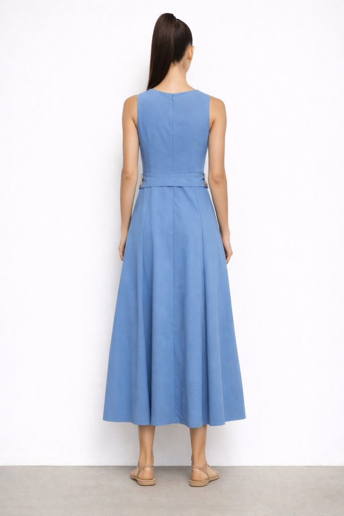 DİZAYN Kemer Detaylı Elbise 4305 - MAVİ