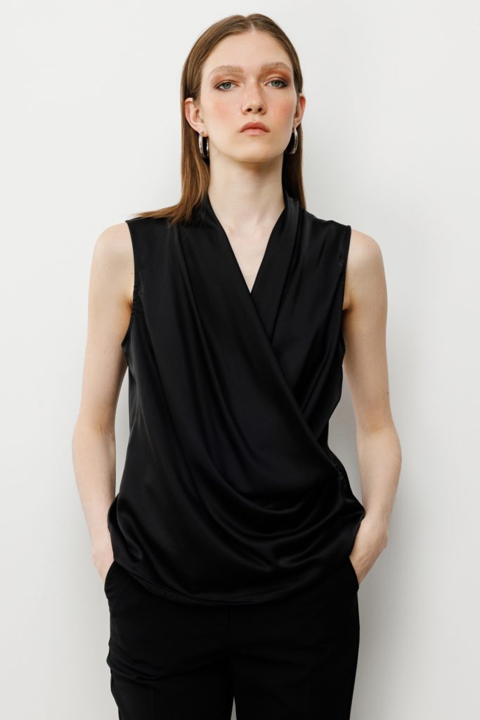 EKOL Kolsuz Saten Bluz 3012 - Siyah