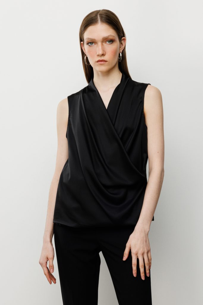 EKOL Kolsuz Saten Bluz 3012 - Siyah