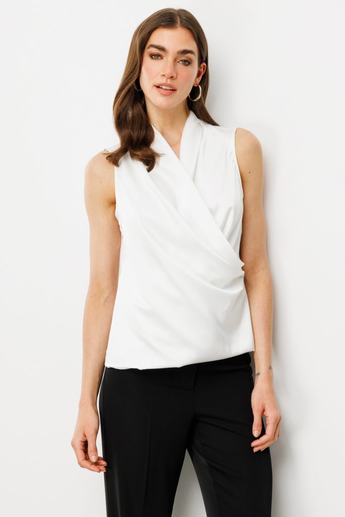 EKOL Kolsuz Saten Bluz 3012 - EKRU