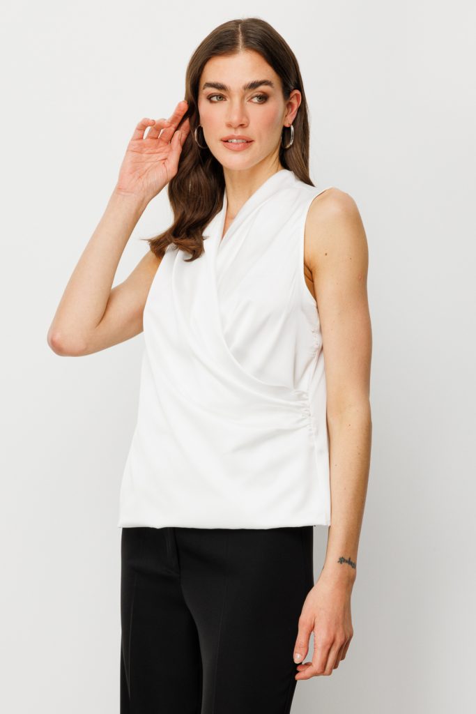 EKOL Kolsuz Saten Bluz 3012 - EKRU