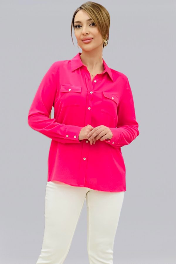 EKOL Çift Kapak Cepli Düğmeli Bluz 3026