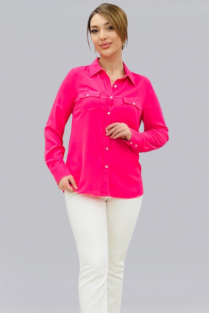 EKOL Çift Kapak Cepli Düğmeli Bluz 3026 - pembe