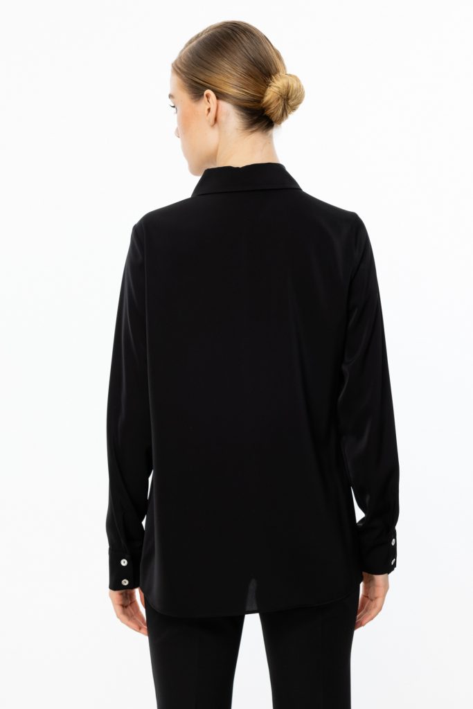 EKOL Çift Kapak Cepli Düğmeli Bluz 3026 - Siyah