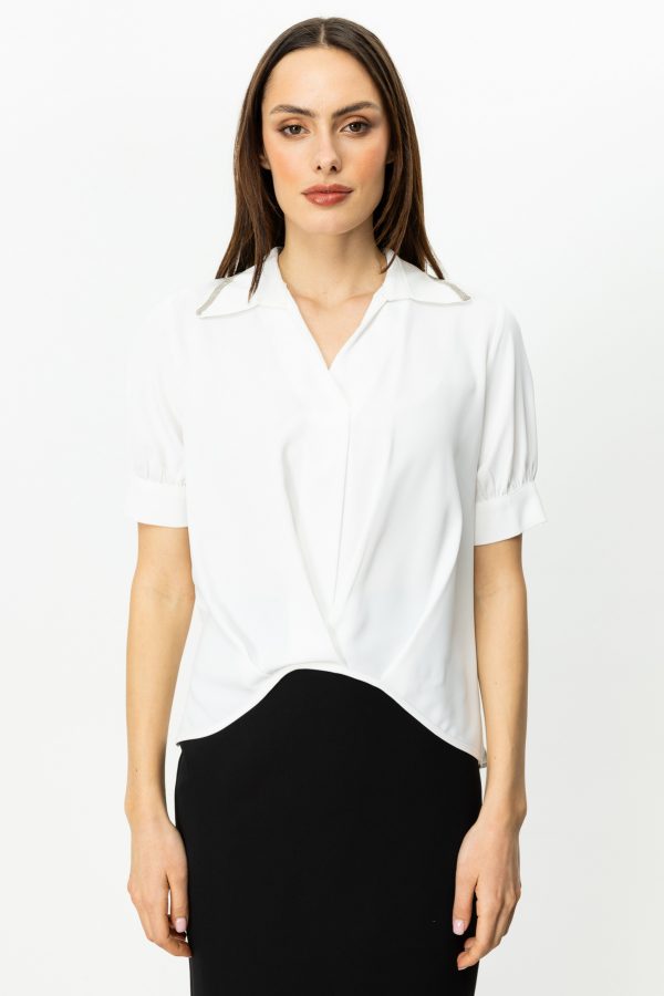 EKOL Yakası Taş Detaylı Kolsuz Bluz 3042