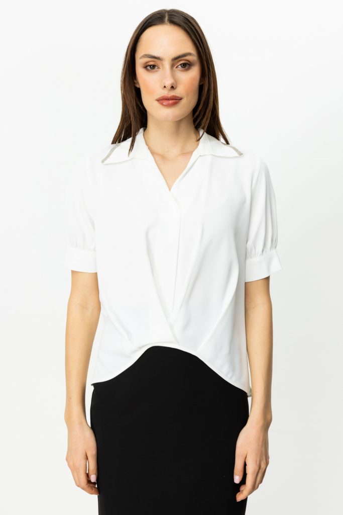 EKOL Yakası Taş Detaylı Kolsuz Bluz 3042 - EKRU