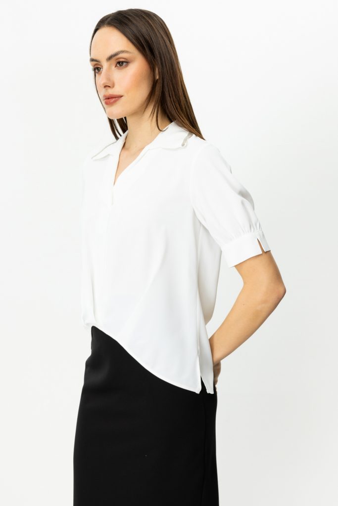 EKOL Yakası Taş Detaylı Kolsuz Bluz 3042 - EKRU