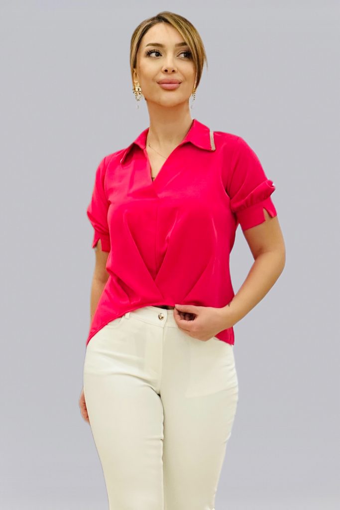 EKOL Yakası Taş Detaylı Kolsuz Bluz 3042 - pembe