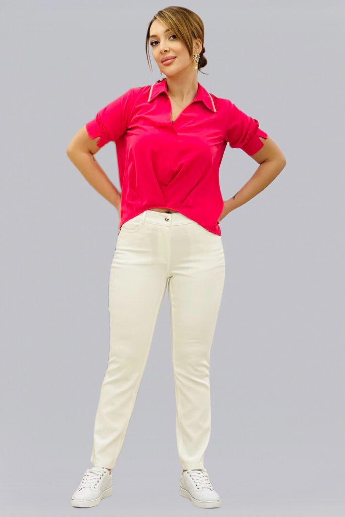 EKOL Yakası Taş Detaylı Kolsuz Bluz 3042 - pembe