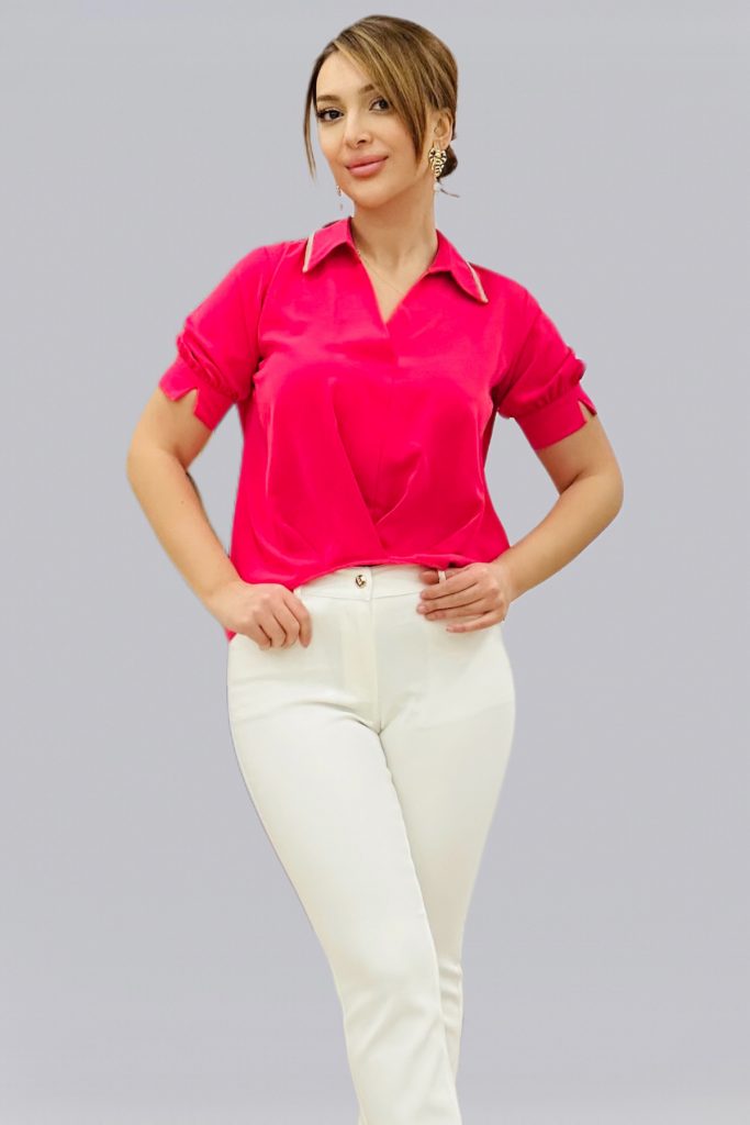 EKOL Yakası Taş Detaylı Kolsuz Bluz 3042 - pembe