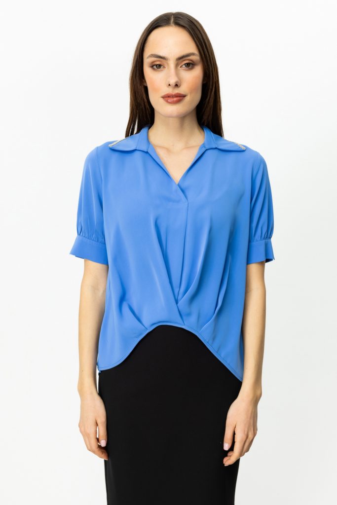 EKOL Yakası Taş Detaylı Kolsuz Bluz 3042 - MAVİ