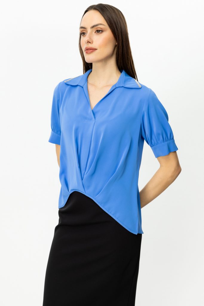 EKOL Yakası Taş Detaylı Kolsuz Bluz 3042 - MAVİ