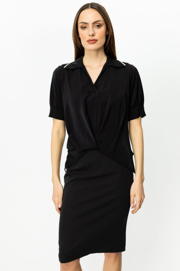 EKOL Yakası Taş Detaylı Kolsuz Bluz 3042 - Siyah