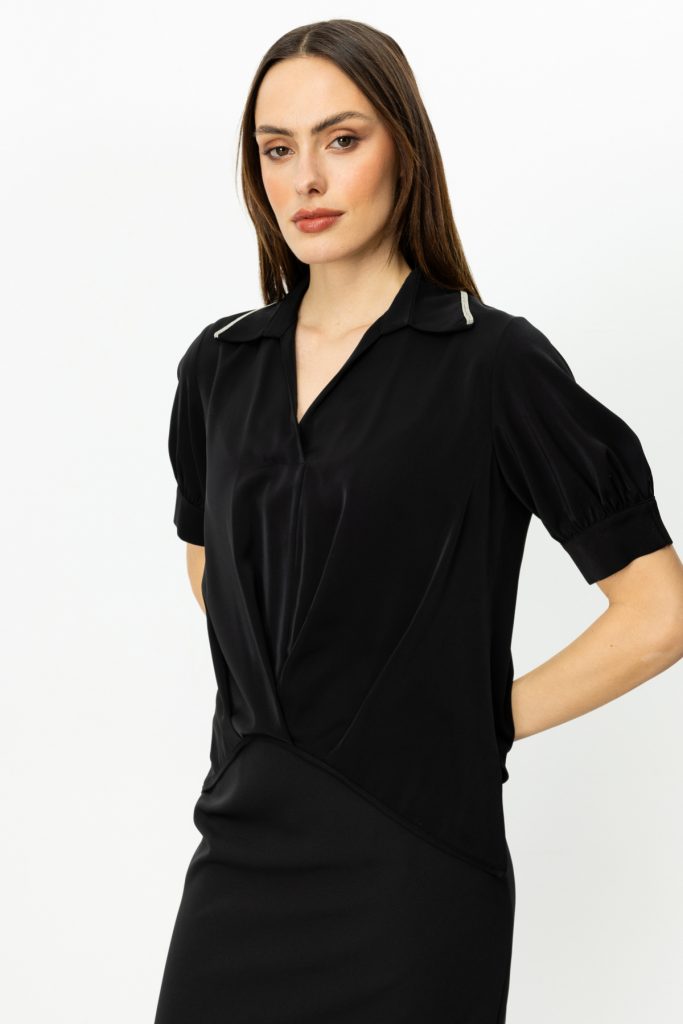 EKOL Yakası Taş Detaylı Kolsuz Bluz 3042 - Siyah