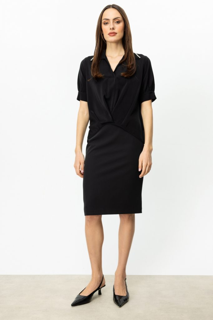 EKOL Yakası Taş Detaylı Kolsuz Bluz 3042 - Siyah