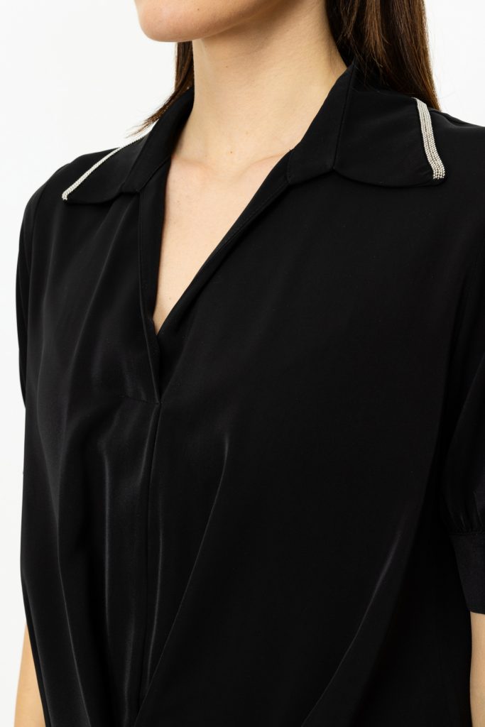 EKOL Yakası Taş Detaylı Kolsuz Bluz 3042 - Siyah