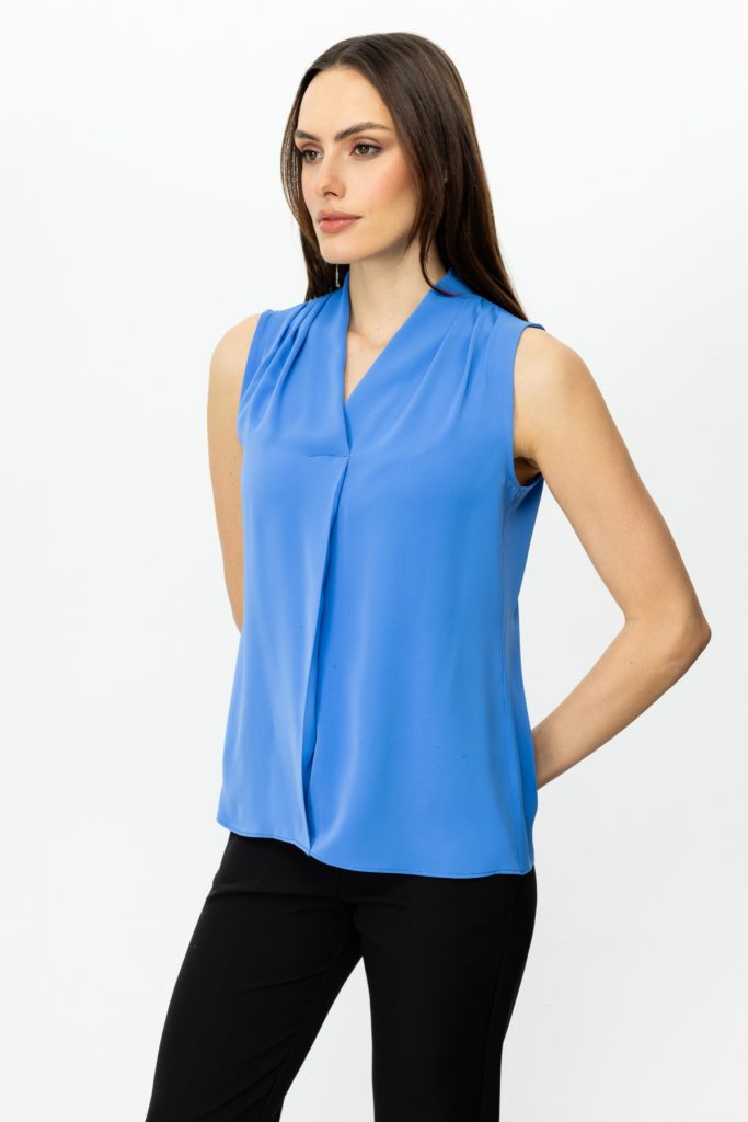 EKOL Omzu Drapeli Kolsuz Bluz  3062 - MAVİ