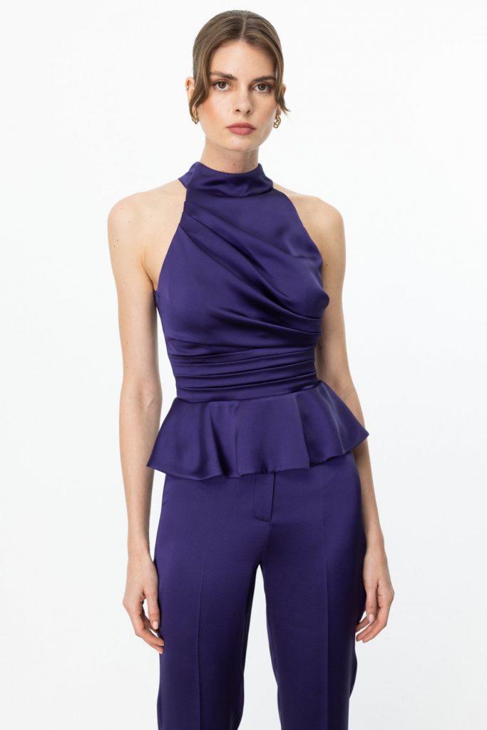 EKOL Halter Yaka Saten Bluz 3334 - PARLEMENT