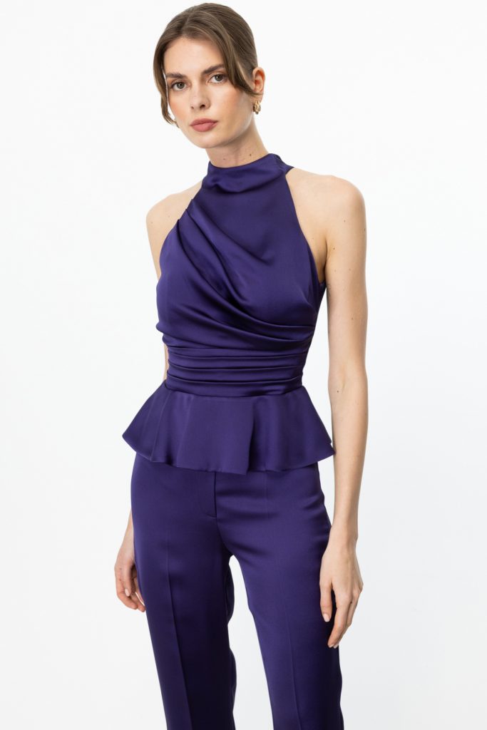 EKOL Halter Yaka Saten Bluz 3334 - PARLEMENT