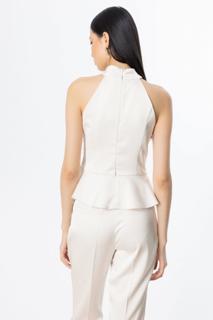 EKOL Halter Yaka Saten Bluz 3334 - BEJ